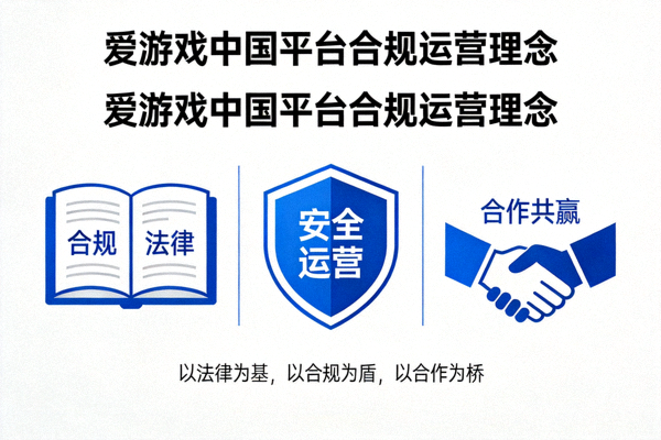 爱游戏中国平台合规运营理念展示图 - 法律书籍、盾牌与握手图标