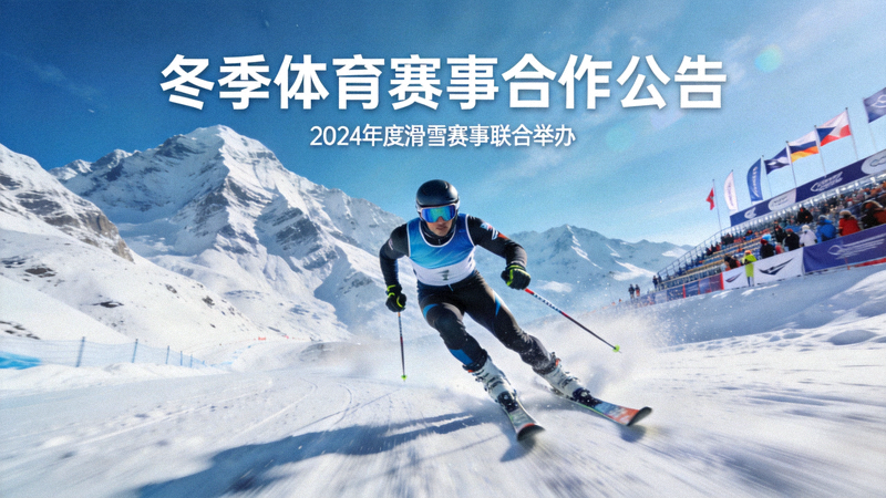 冬季体育赛事合作公告配图 - 滑雪运动员在雪山驰骋