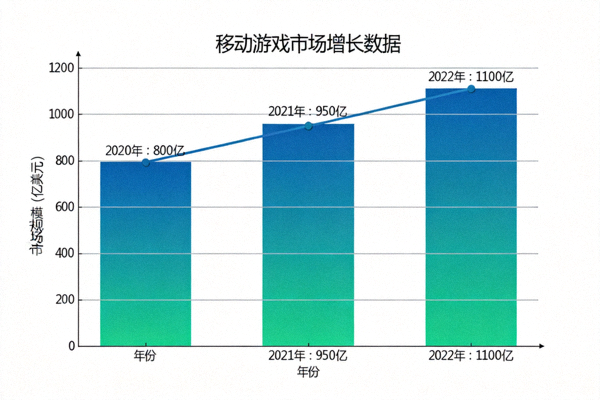 移动游戏市场增长数据可视化图表展示 - 柱状图与趋势线