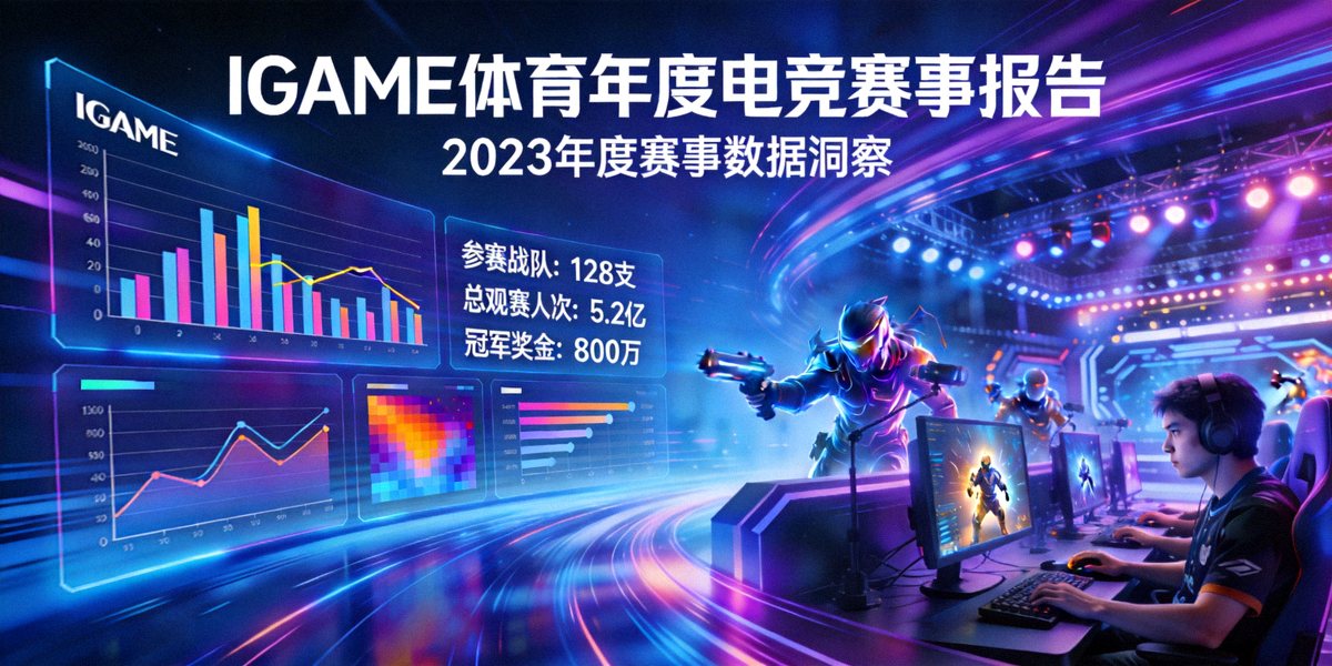 IGAME体育年度电竞赛事报告主视觉图 - 数据图表与电竞场景融合设计