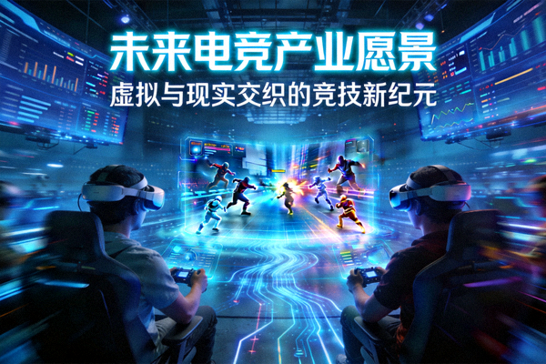 对未来电竞产业的愿景描绘 - 展示虚拟与现实交织的竞技场景