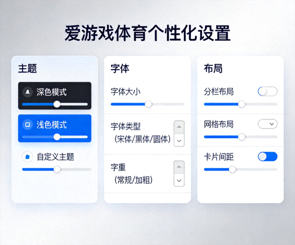 爱游戏体育个性化设置界面展示 - 显示主题、字体、布局等可调整选项