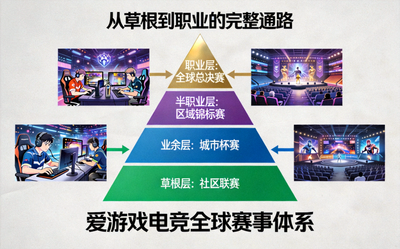 爱游戏电竞金字塔式全球赛事体系结构图 - 从草根到职业的完整通路