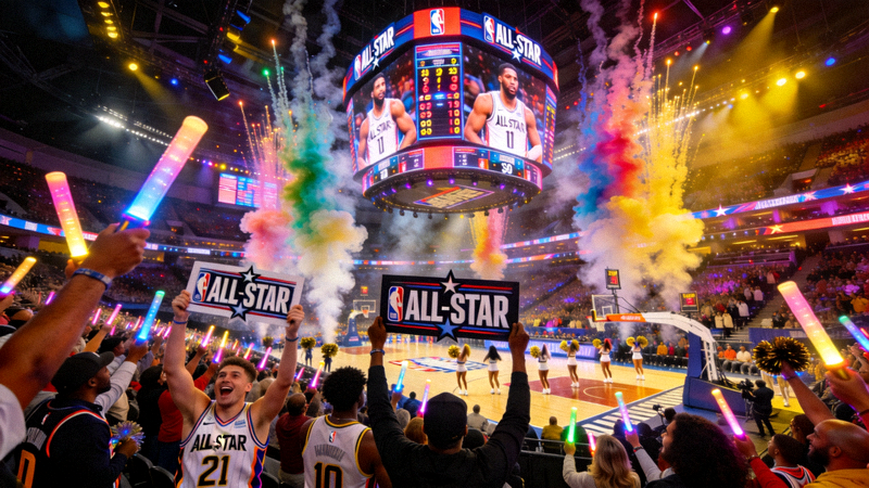 NBA篮球比赛现场观众欢呼场景 - 全明星周末盛大场面