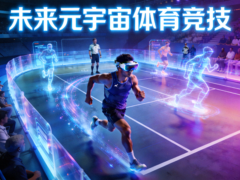 未来元宇宙体育竞技场景概念图 - 虚拟与现实交织的沉浸式比赛空间