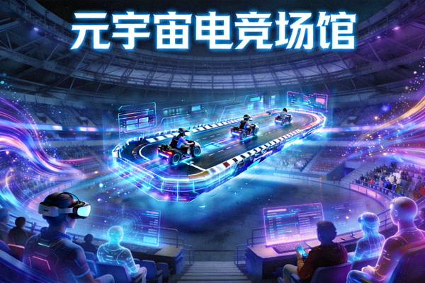 元宇宙电竞场馆概念设计图 - 虚拟与现实融合的沉浸式比赛场景