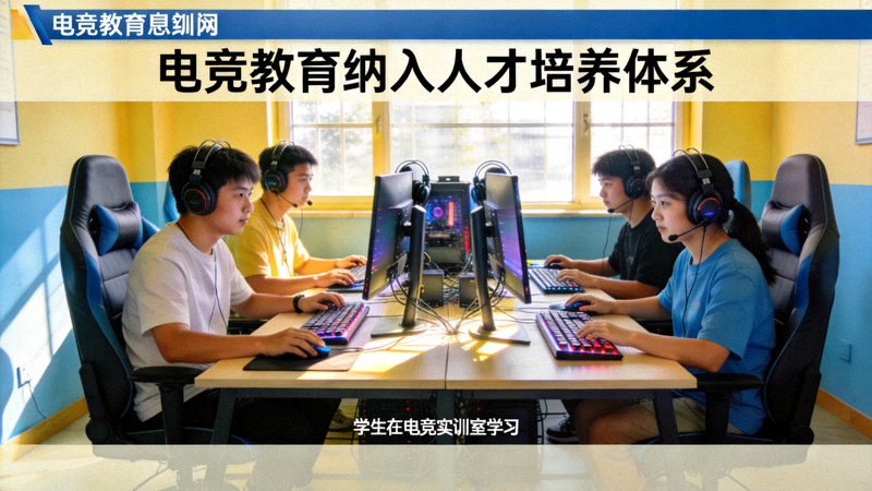 电竞教育纳入人才培养体系新闻图片 - 学生在电竞实训室学习