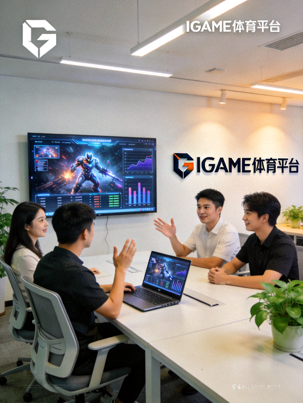 IGAME体育平台团队工作场景 - 现代办公室内团队协作讨论电竞生态发展