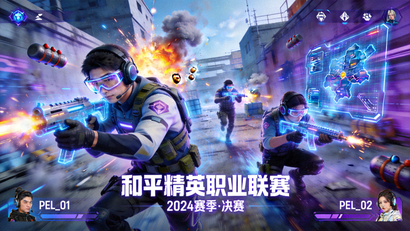 和平精英职业联赛比赛场景 - 选手在虚拟战场中进行战术竞技