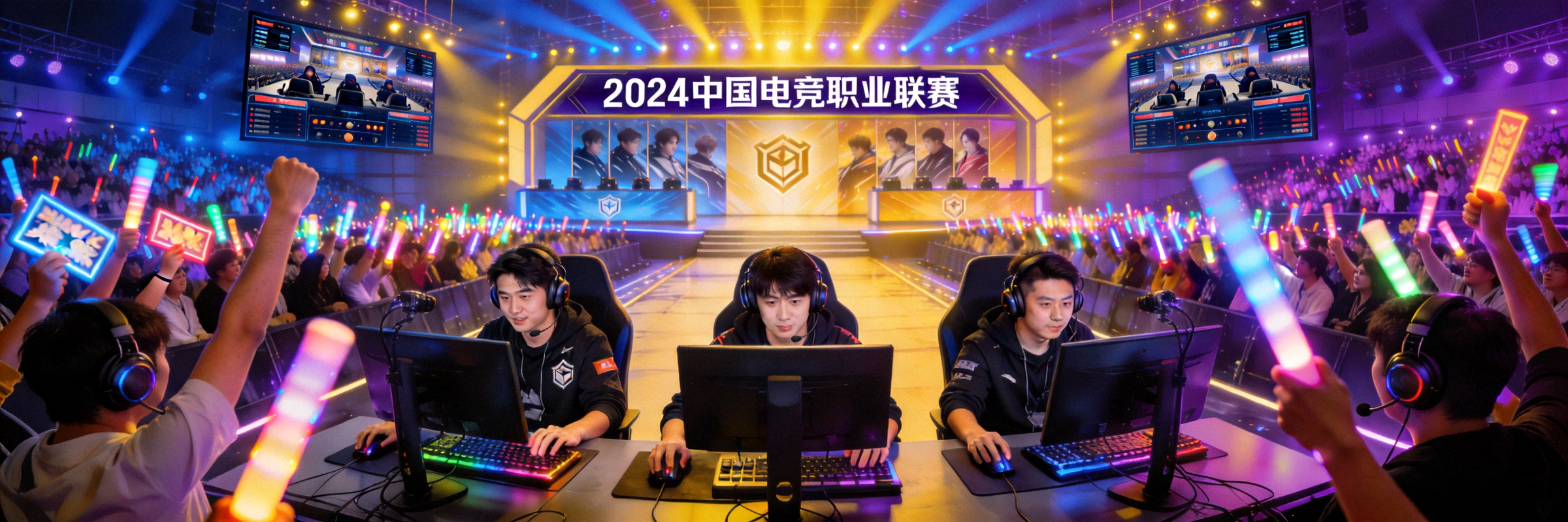 中国电子竞技赛事现场盛况 - 选手激烈对决与观众热情欢呼的宏大场面
