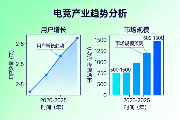 电竞产业趋势分析数据可视化图表 - 展示用户增长与市场规模预测