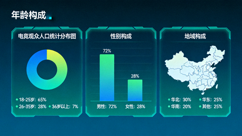 电竞观众人口统计分布图 - 年龄、性别、地域构成分析