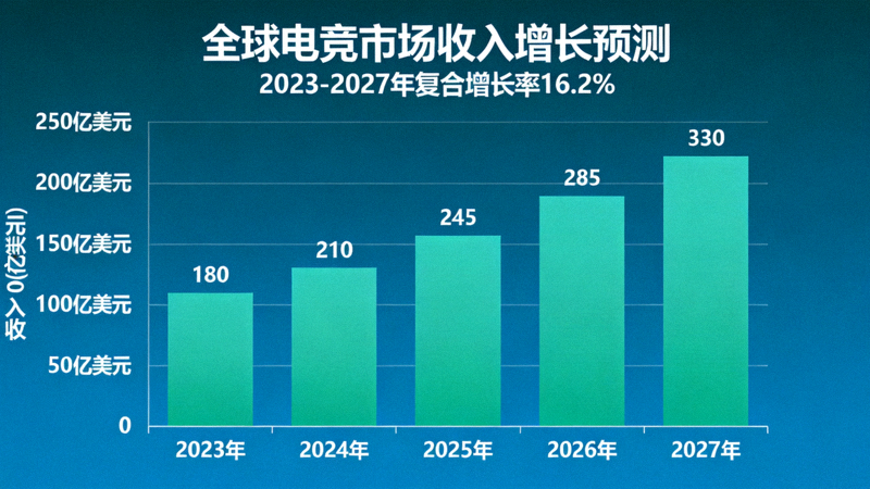全球电竞市场收入增长预测柱状图 - 展示逐年递增趋势