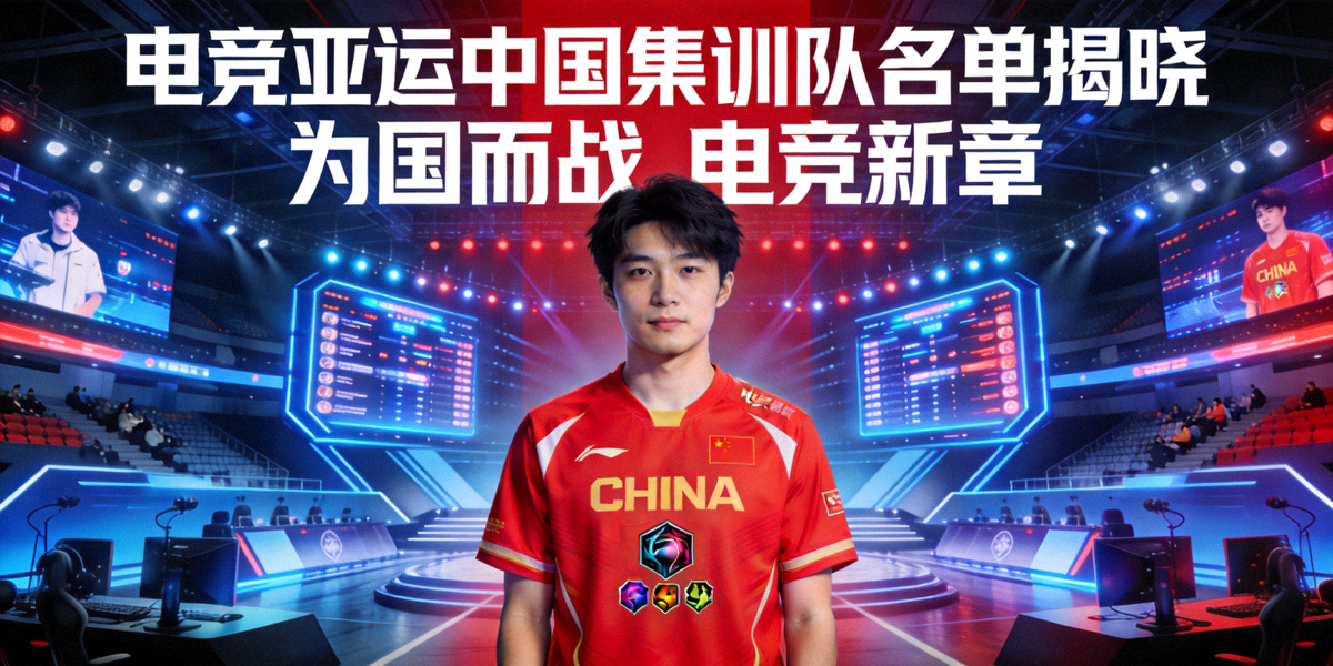 电竞亚运中国集训队名单揭晓主视觉图 - 国家队队服与电竞场馆背景
