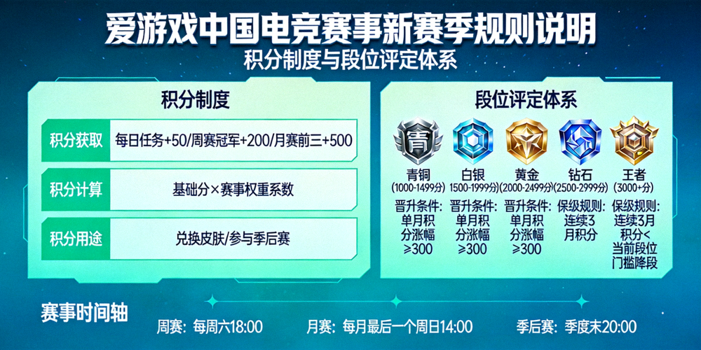 爱游戏中国电竞赛事新赛季规则说明图 - 展示赛季积分制度与段位评定体系