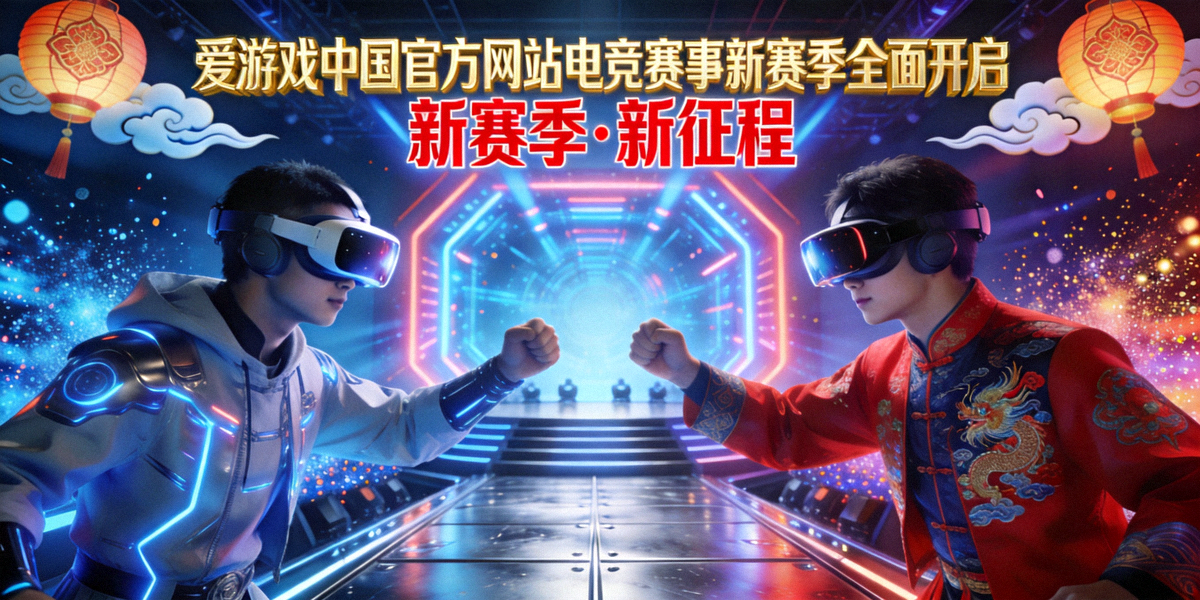 爱游戏中国官方网站电竞赛事新赛季全面开启主视觉图 - 赛博国潮风格电竞舞台与选手对战画面