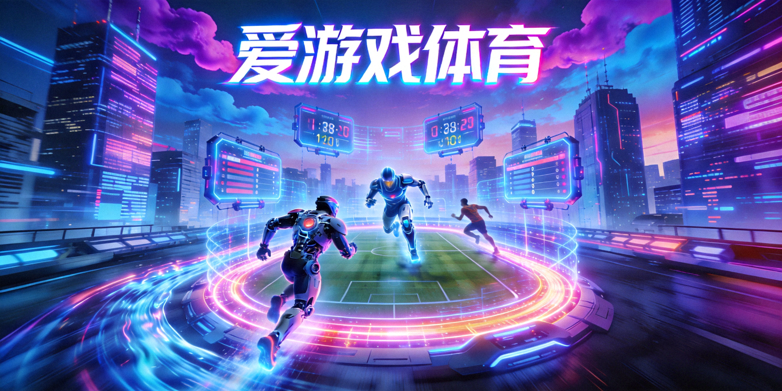 爱游戏体育赛博国潮风格主视觉 - 未来科技感体育竞技场景与霓虹光效