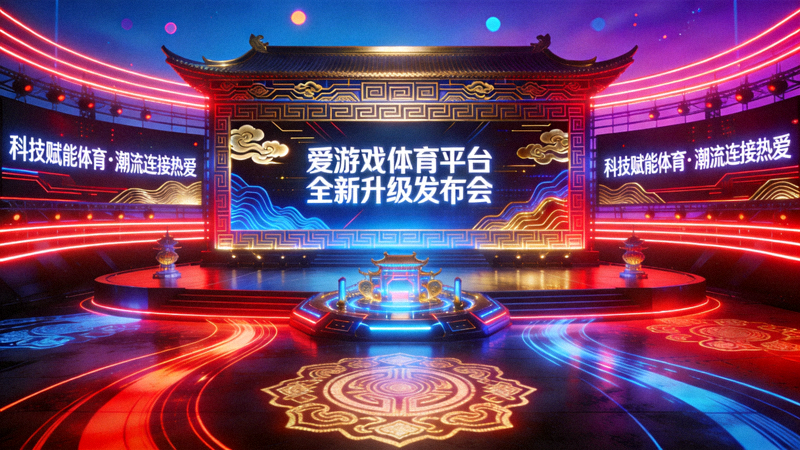 爱游戏体育平台全新升级发布会现场画面 - 赛博国潮风格舞台与霓虹灯光
