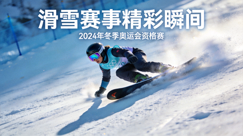 滑雪运动员在雪坡上高速滑行的动感画面，用于体育新闻热点与赛事资讯汇总配图